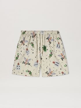 PALM ANGELS  Pin up Swimshorts BLACK - OFF WHITE PMJA043S25LEA001