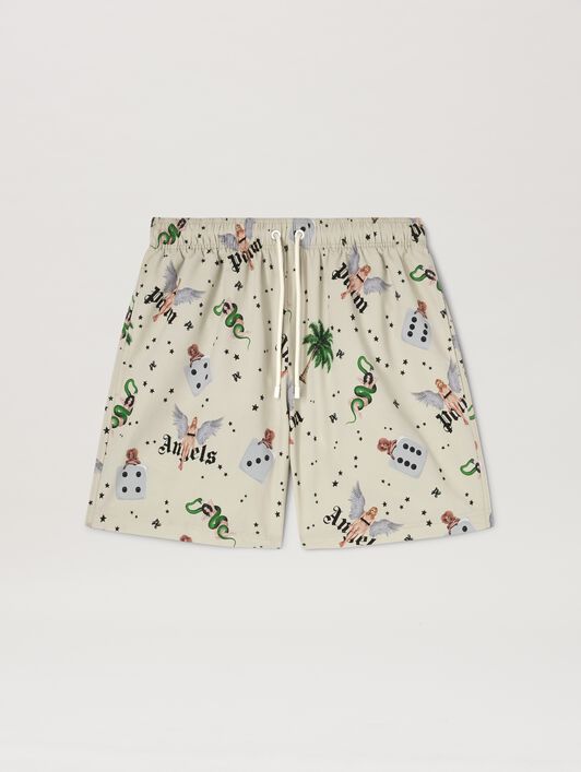 PALM ANGELS  Pin up Swimshorts IVORY - MULTICOLOR PMFD012S25FAB005
