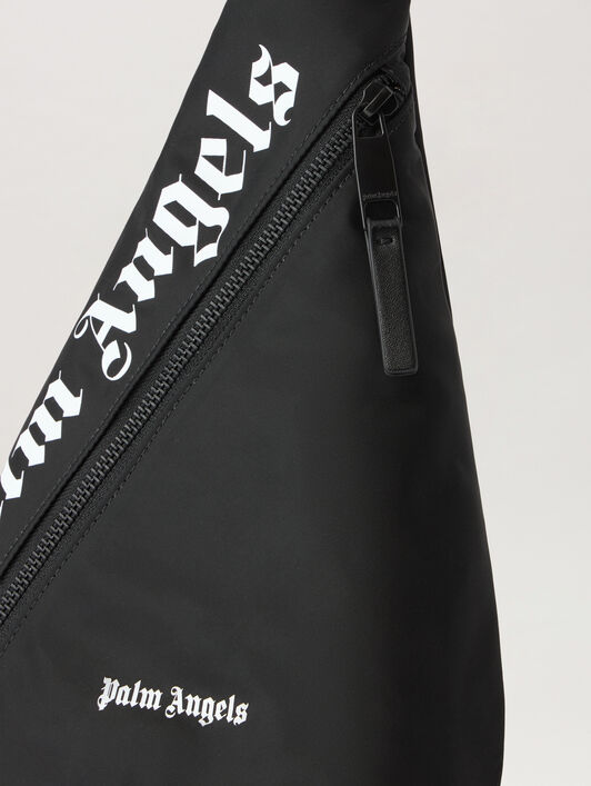PALM ANGELS Curved Logo Shoulder Bag BLACK WHITE PMNQ01DS26FAB001