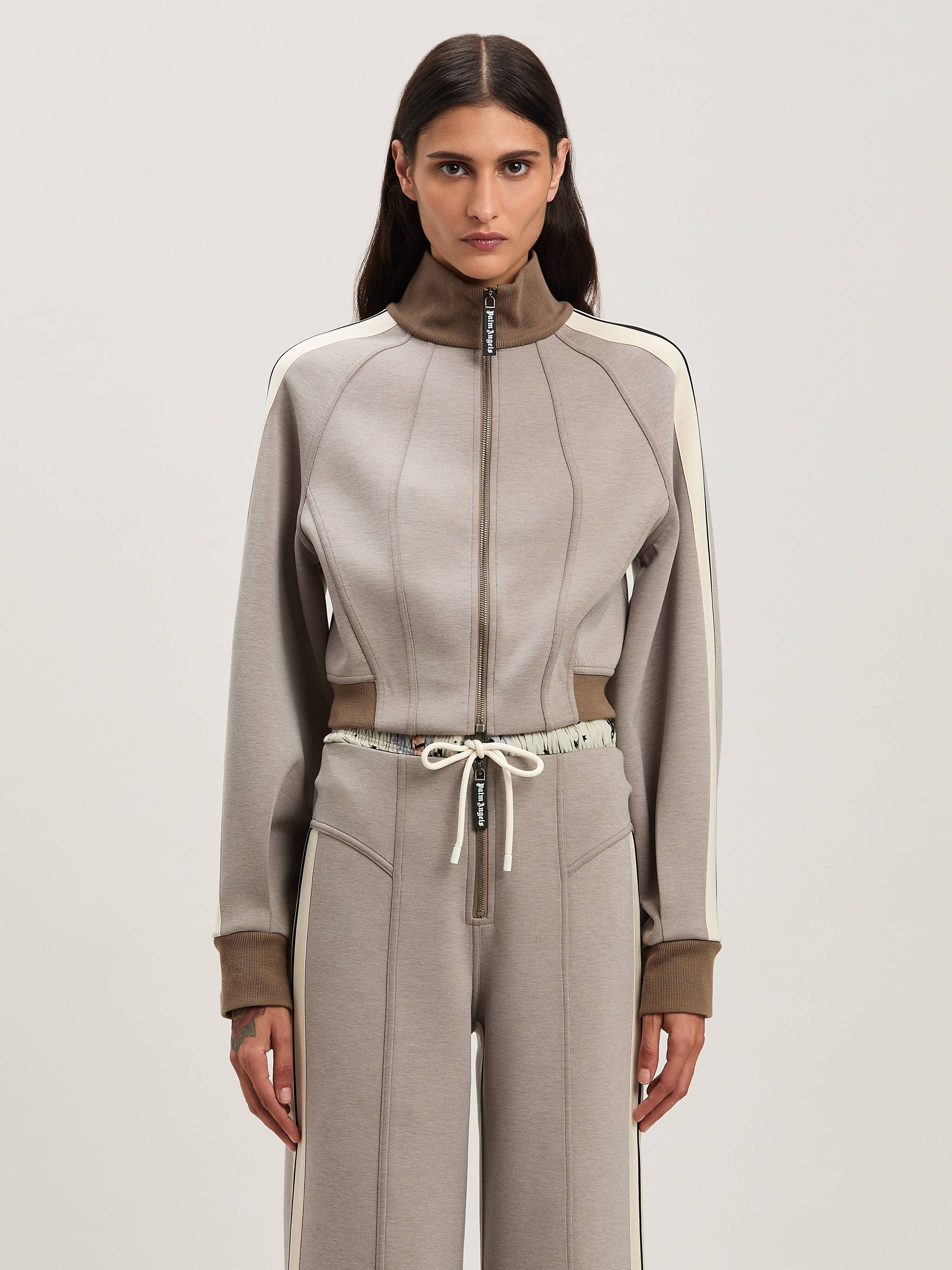 PALM ANGELS  Neoprene cropped track jacket TAUPE - OFF WHITE PWEA127S25FAB001