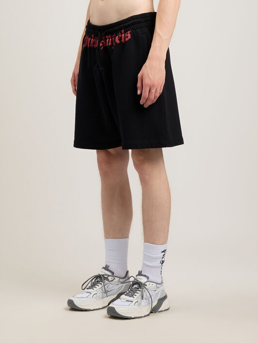 PALM ANGELS Waist Logo Sweatshorts BLACK RED PMCI019S26FLE001