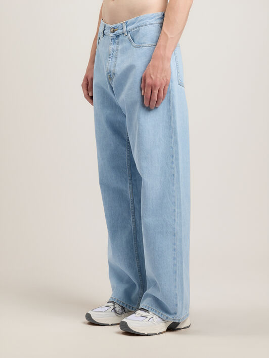 PALM ANGELS Curved Logo Loose Jeans LIGHT BLUE LIGHT BLUE PMYA049S26DEN009