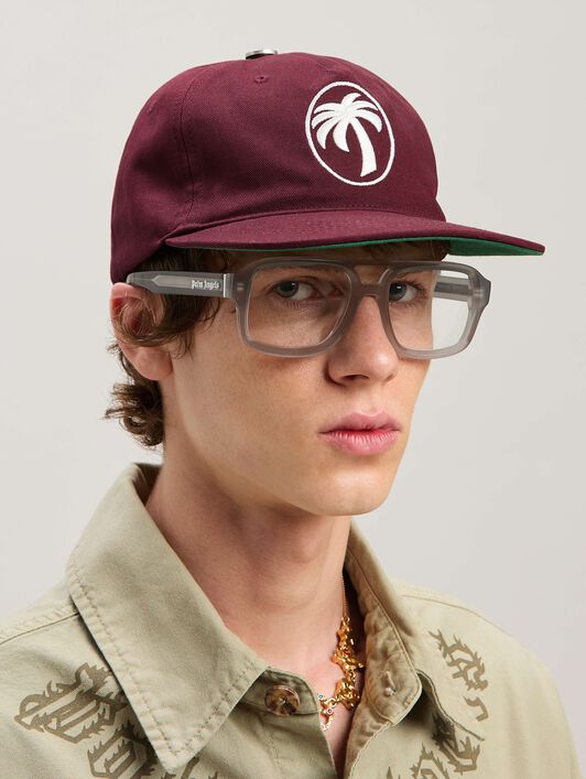 PALM ANGELS  Oval Palm Baseball cap BURGUNDY - OFF WHITE PMLB10CS25FAB001