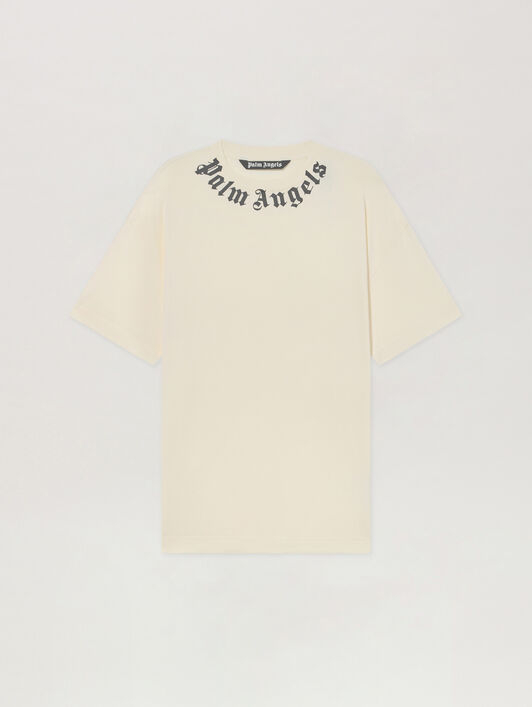 PALM ANGELS T-Shirt Con Logo Sul Collo OFF WHITE - BLACK PAMAA01F26JR01