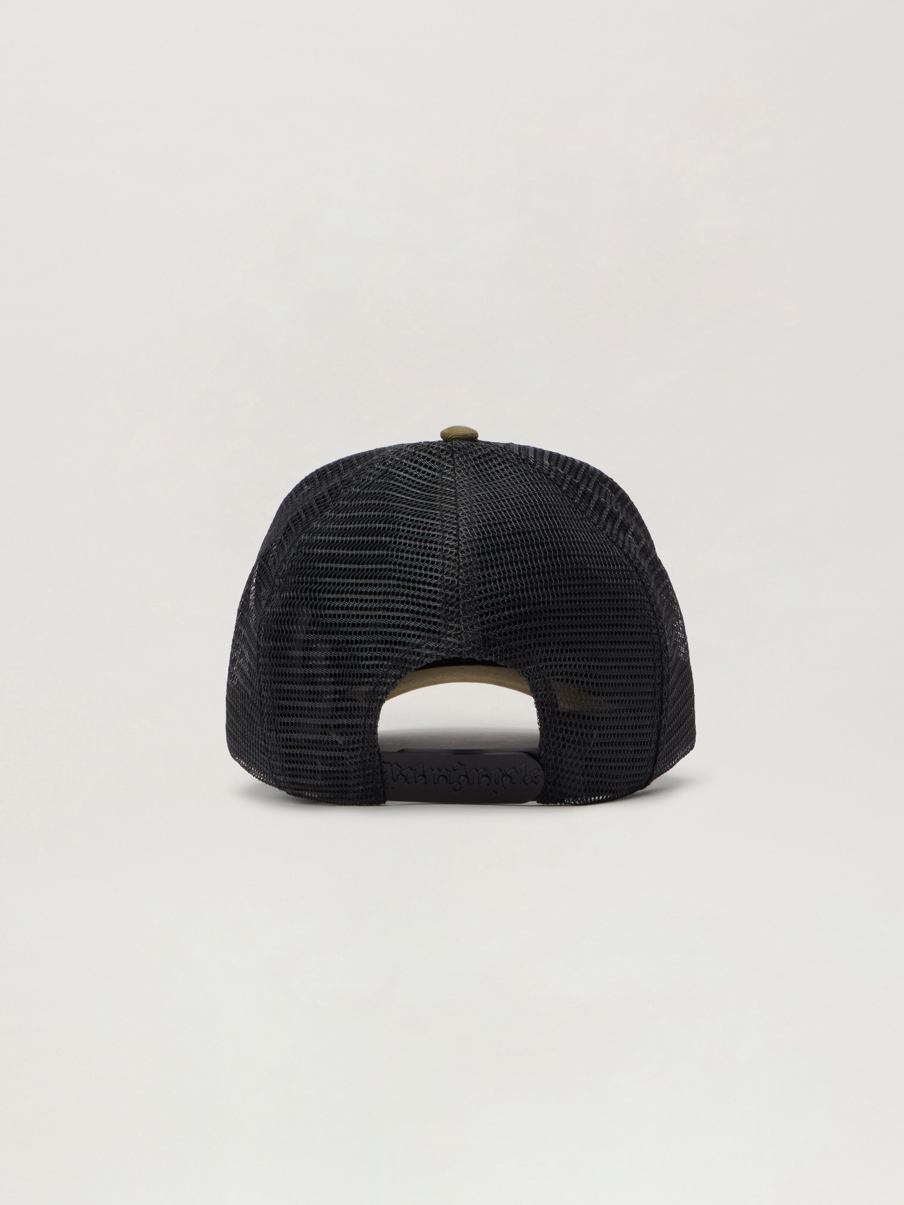 PALM ANGELS Spray Logo Trucker Cap ARMY GREEN - BLACK PMLB068F25FAB002
