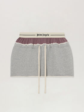 PALM ANGELS Classic Logo Double-Layered Skirt GREY MELANGE - MAUVE PAWCZ01F26FL01