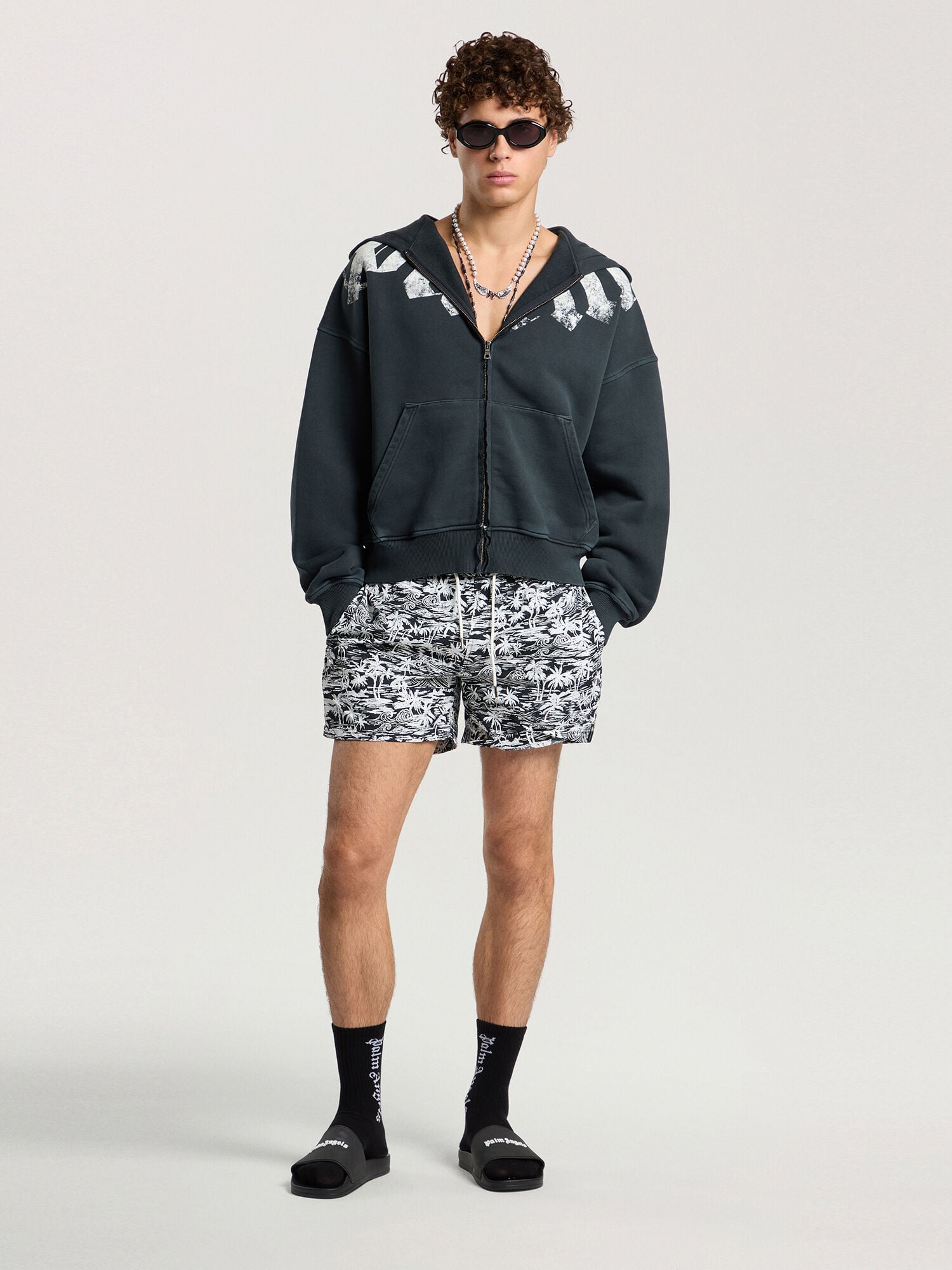 Palm Waves Swim Shorts PALM ANGELS Palm Waves Swim Shorts BLACK - OFF WHITE PAMFD03F26FB01