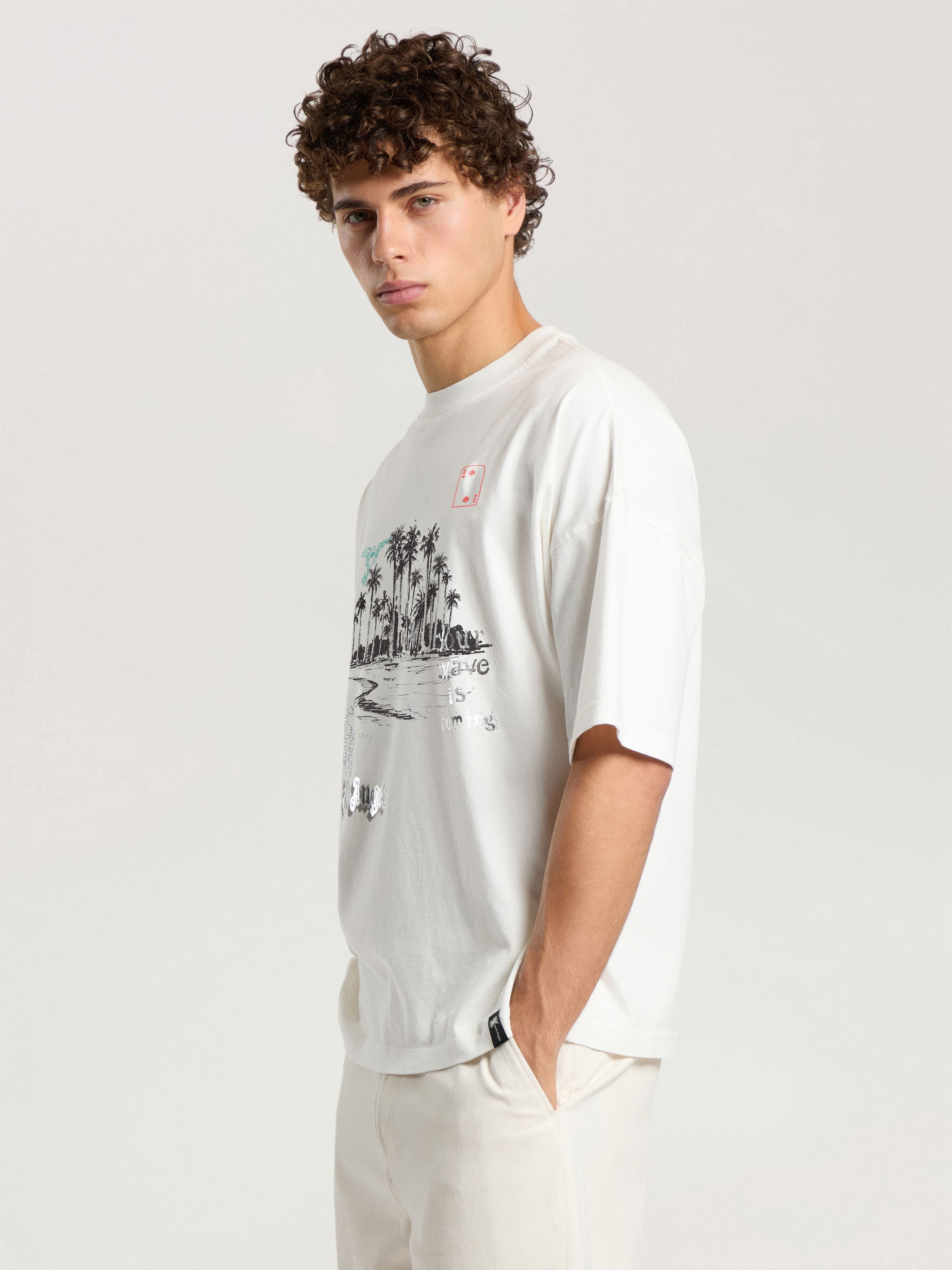 PALM ANGELS Palm Life Loose T-Shirt OFF WHITE - BLACK PAMAA03F26JR02