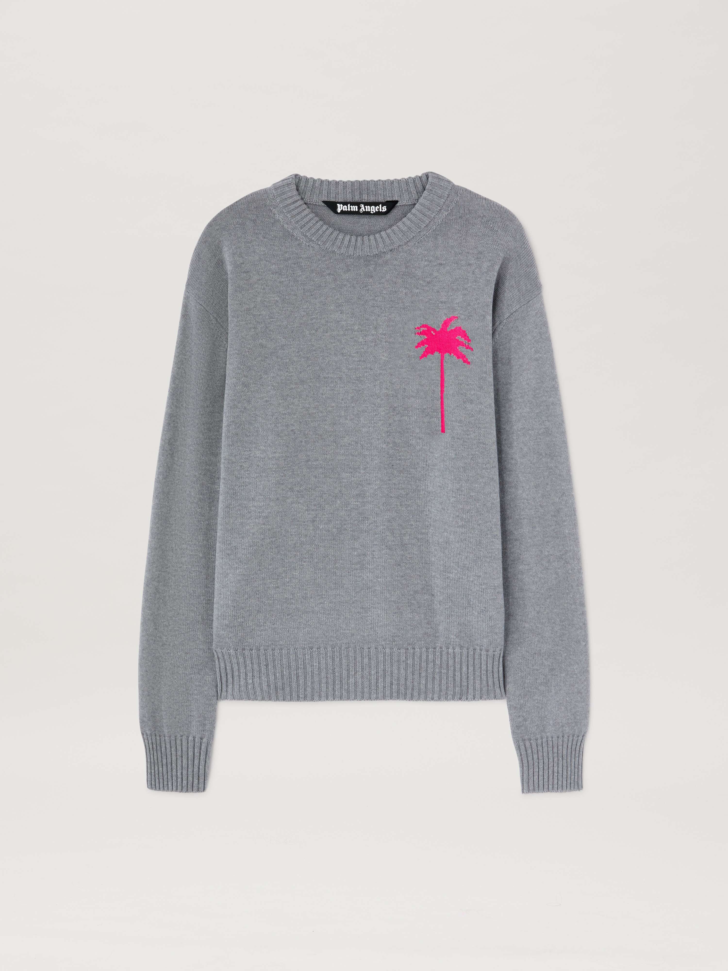 PALM ANGELS  Palm Inlay knit sweater GREY MELANGE - FUCHSIA PMHE080S25KNI001