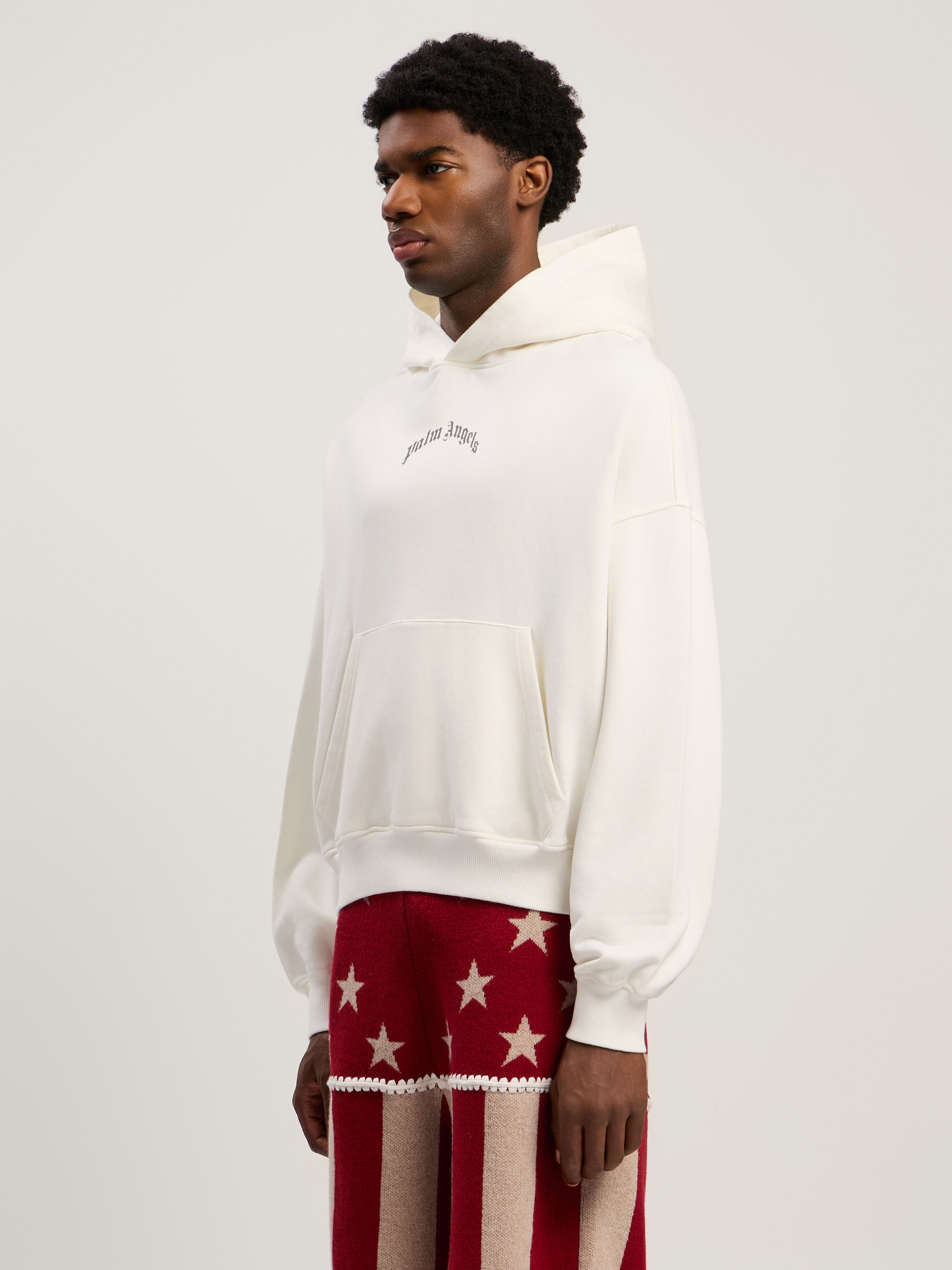 PALM ANGELS Back Curved Logo Loose Hoodie OFF WHITE - BLACK PMBB17EF25FLE004