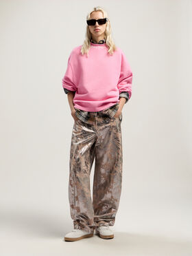 PALM ANGELS Curved Logo Collar Balloon Sweatshirt PINK - OFF WHITE PWBA05EF25FLE001
