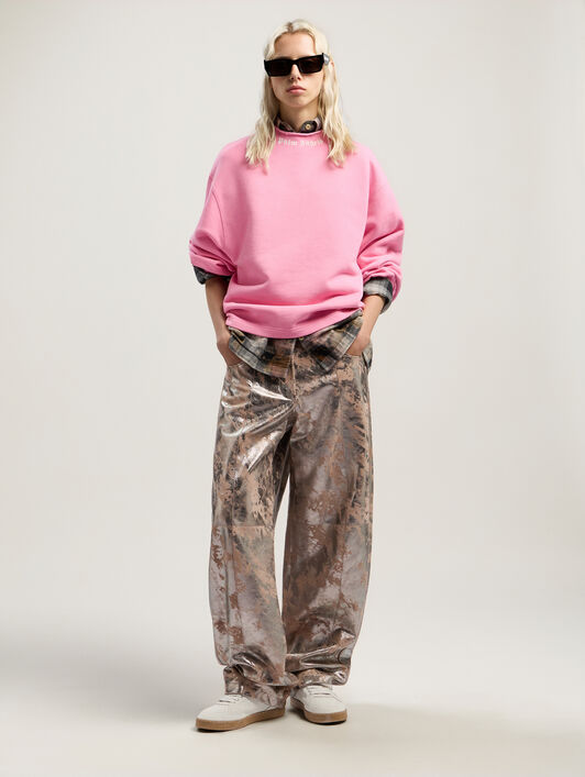 PALM ANGELS Curved Logo Collar Balloon Sweatshirt PINK - OFF WHITE PWBA05EF25FLE001