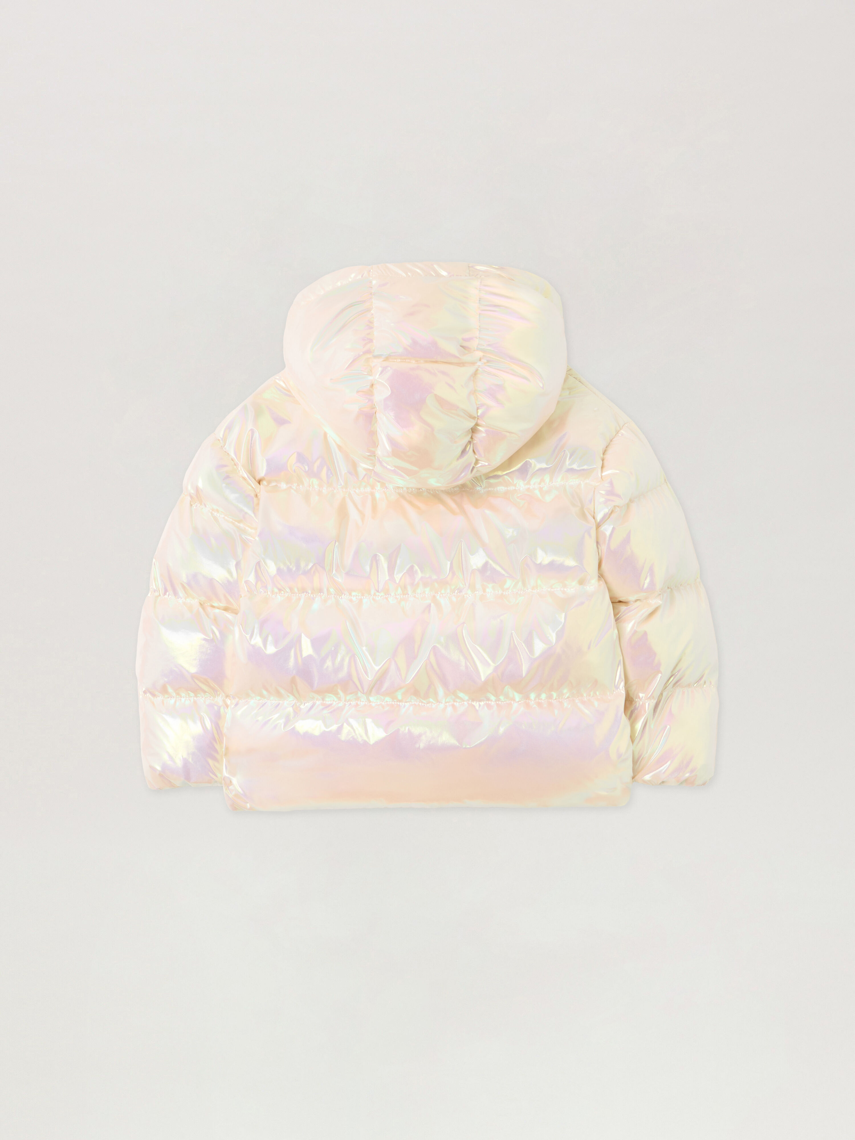 PALM ANGELS Logo Shiny Hoodie Puffer Jkt PEARL ROSE OFF WHITE PGEJ005F25FAB001