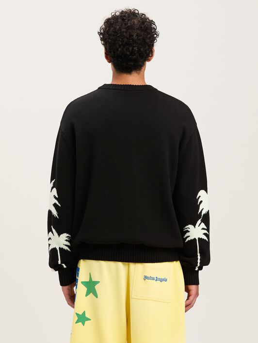 PALM ANGELS  Strickpullover mit Palme BLACK - OFF WHITE PMHE081S25KNI001