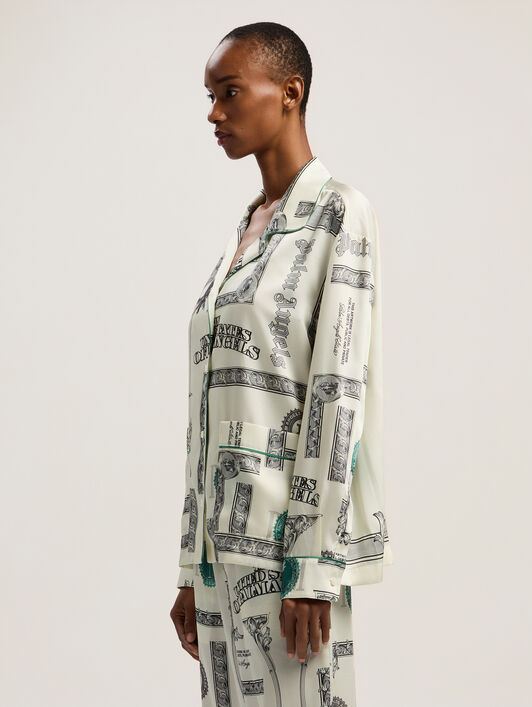 PALM ANGELS Dollar Print Pajama Shirt IVORY - BLACK PWGE025F25FAB001