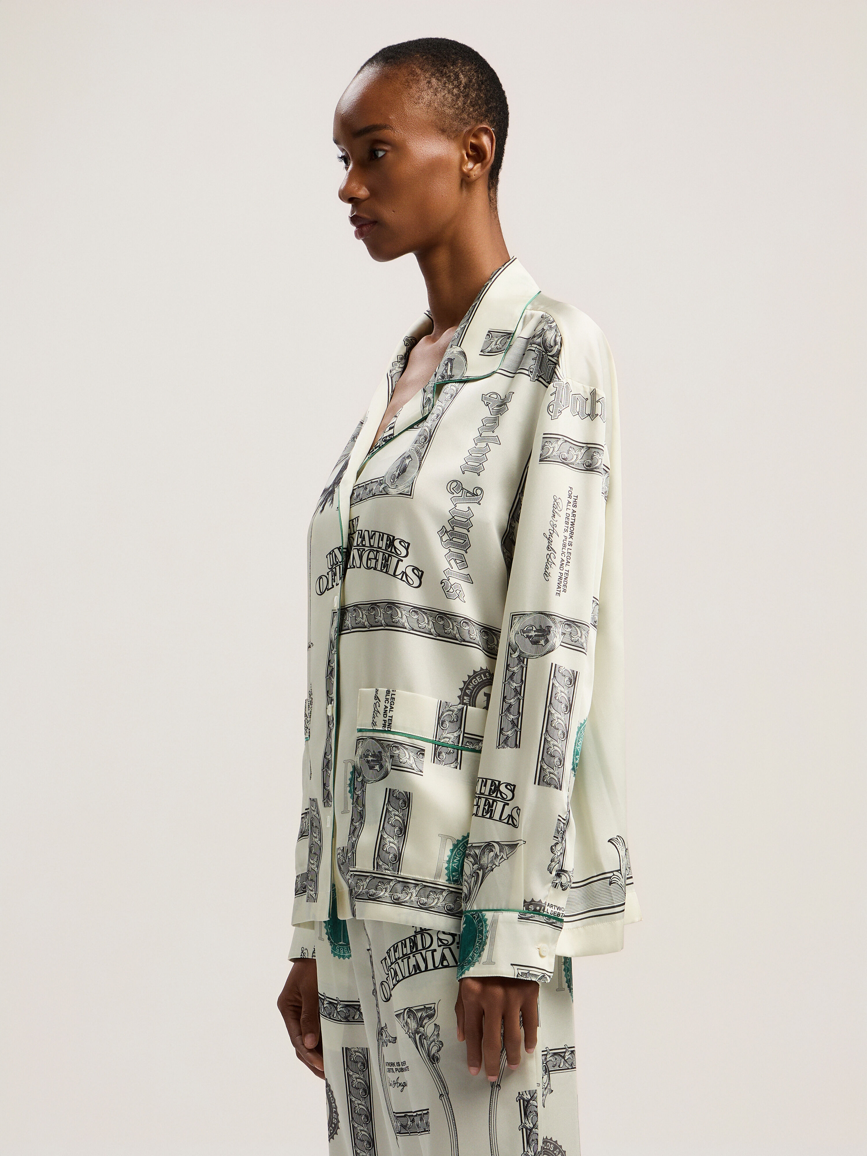 PALM ANGELS Dollar Print Pajama Shirt IVORY - BLACK PWGE025F25FAB001