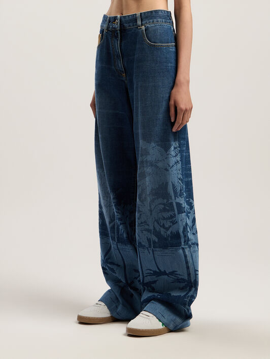 Palms Loose Denim Pants PALM ANGELS Palms Loose Denim Pants LIGHT BLUE - BEIGE PWYA038F25DEN001