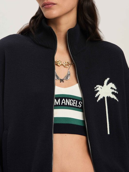 PALM ANGELS  Palm Inlay Track knit jacket BLACK - OFF WHITE PWHA061S25KNI001