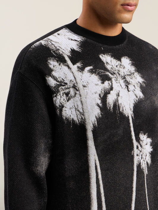 PALM ANGELS Decoding Palm Culture Sweater BLACK - WHITE PMHE086F25KNI001
