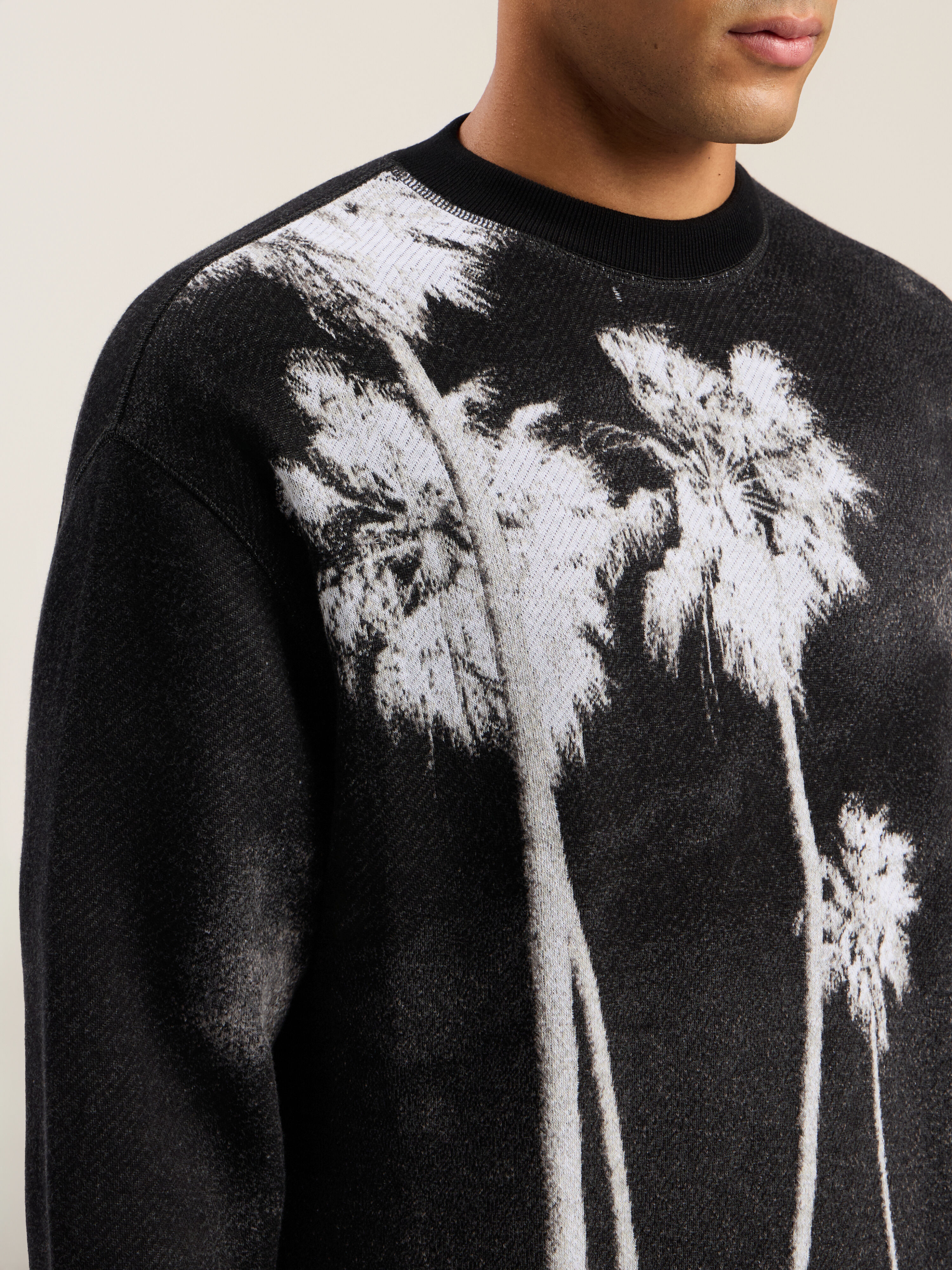 PALM ANGELS Decoding Palm Culture Sweater BLACK - WHITE PMHE086F25KNI001