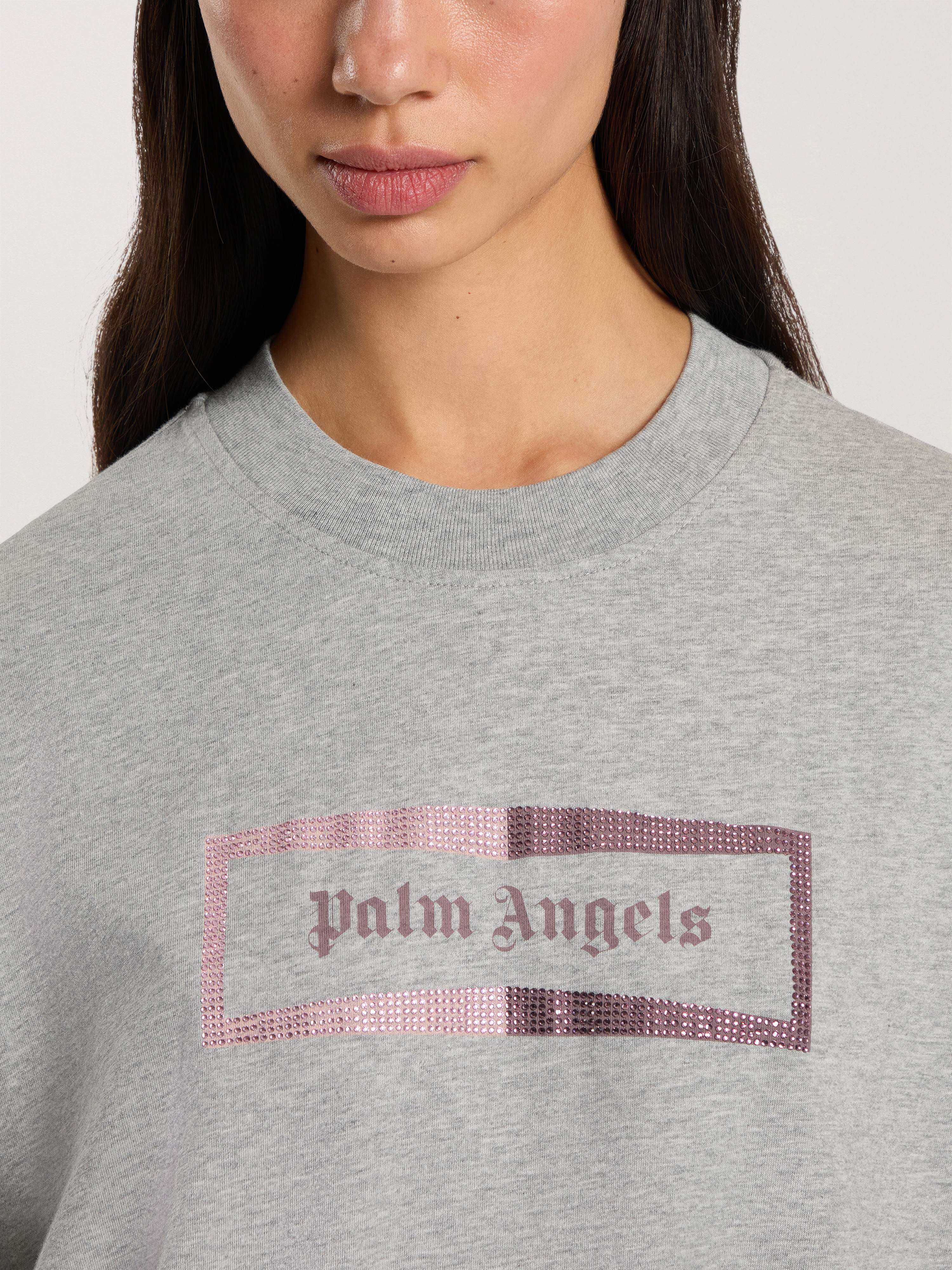 Studded Box Logo Loose T-Shirt PALM ANGELS Studded Box Logo Loose T-Shirt GREY MELANGE - PINK PAWAA05F26JR02