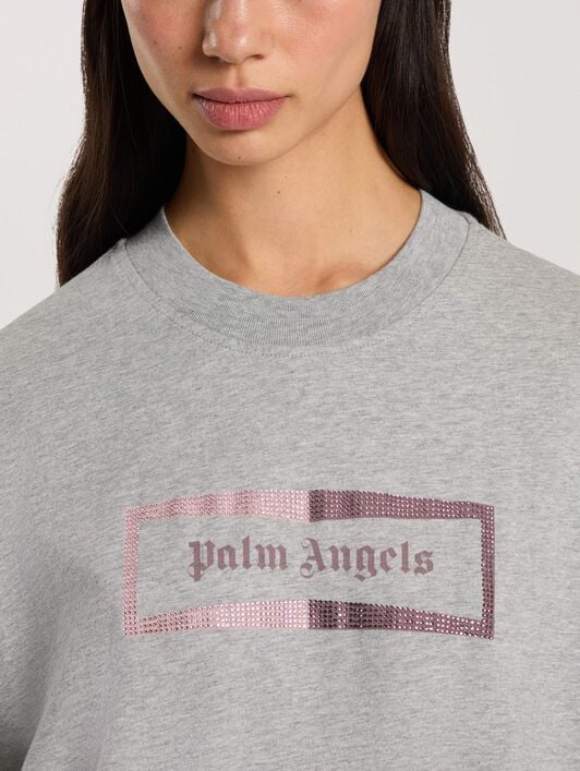 Studded Box Logo Loose T-Shirt PALM ANGELS Studded Box Logo Loose T-Shirt GREY MELANGE - PINK PAWAA05F26JR02