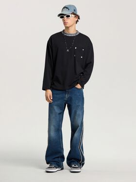PALM ANGELS Palm Rib Long Sleeve T-Shirt BLACK - OFF WHITE PAMAB02F26JR01