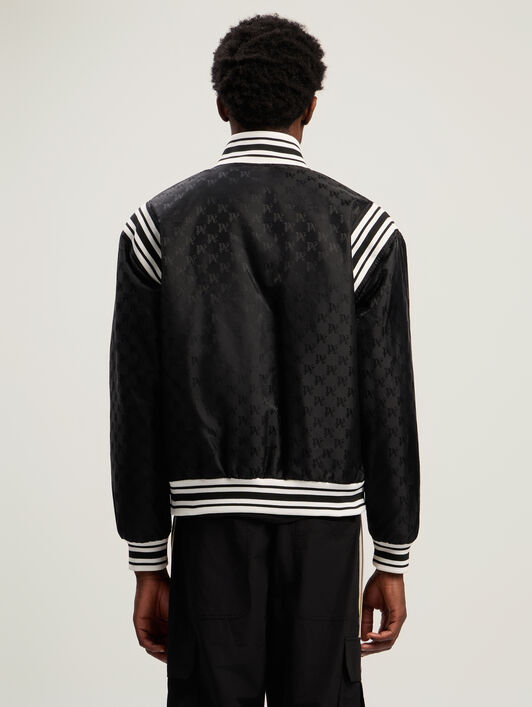 PALM ANGELS Monogram Jacquard Bomber BLACK - OFF WHITE PMEH037F25FAB001