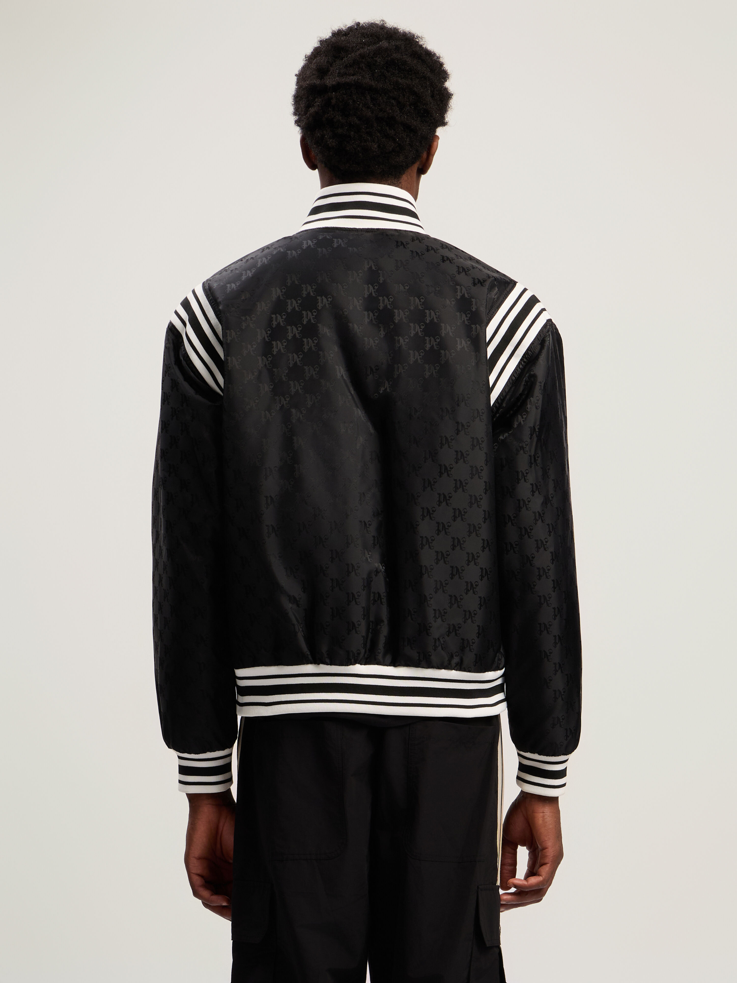PALM ANGELS Monogram Jacquard Bomber BLACK - OFF WHITE PMEH037F25FAB001