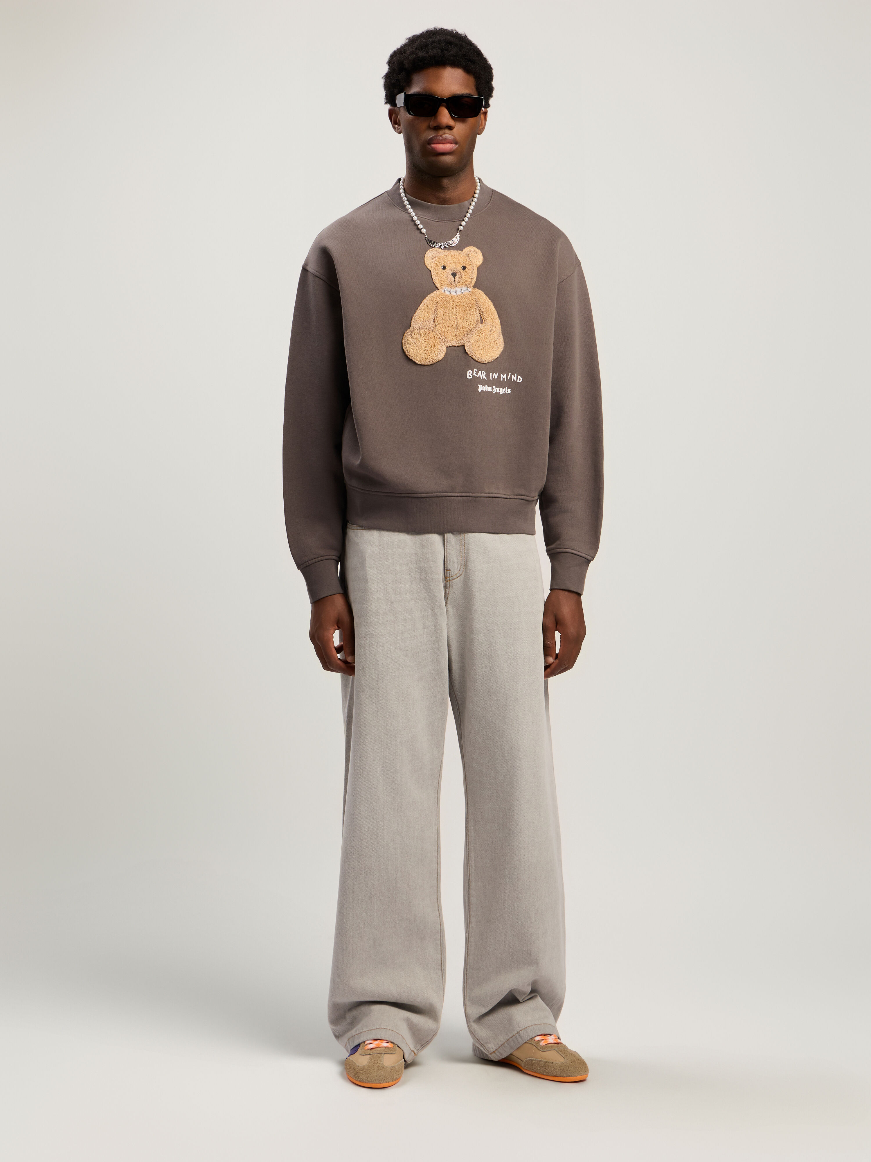 PALM ANGELS Bear In Mind Crewneck Sweatshirt DARK GREY - BROWN PMBA08HF25FLE004