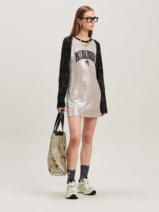 PALM ANGELS  College sequins dress GREY - BLACK PWDB255S25FAB001