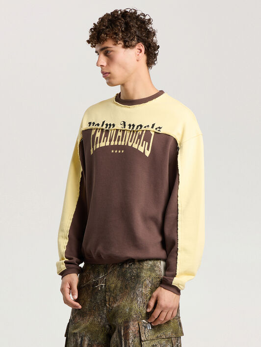 PALM ANGELS Vintage Logo Crewneck Sweatshirt BROWN - LIGHT YELLOW PAMBA06F26FL01