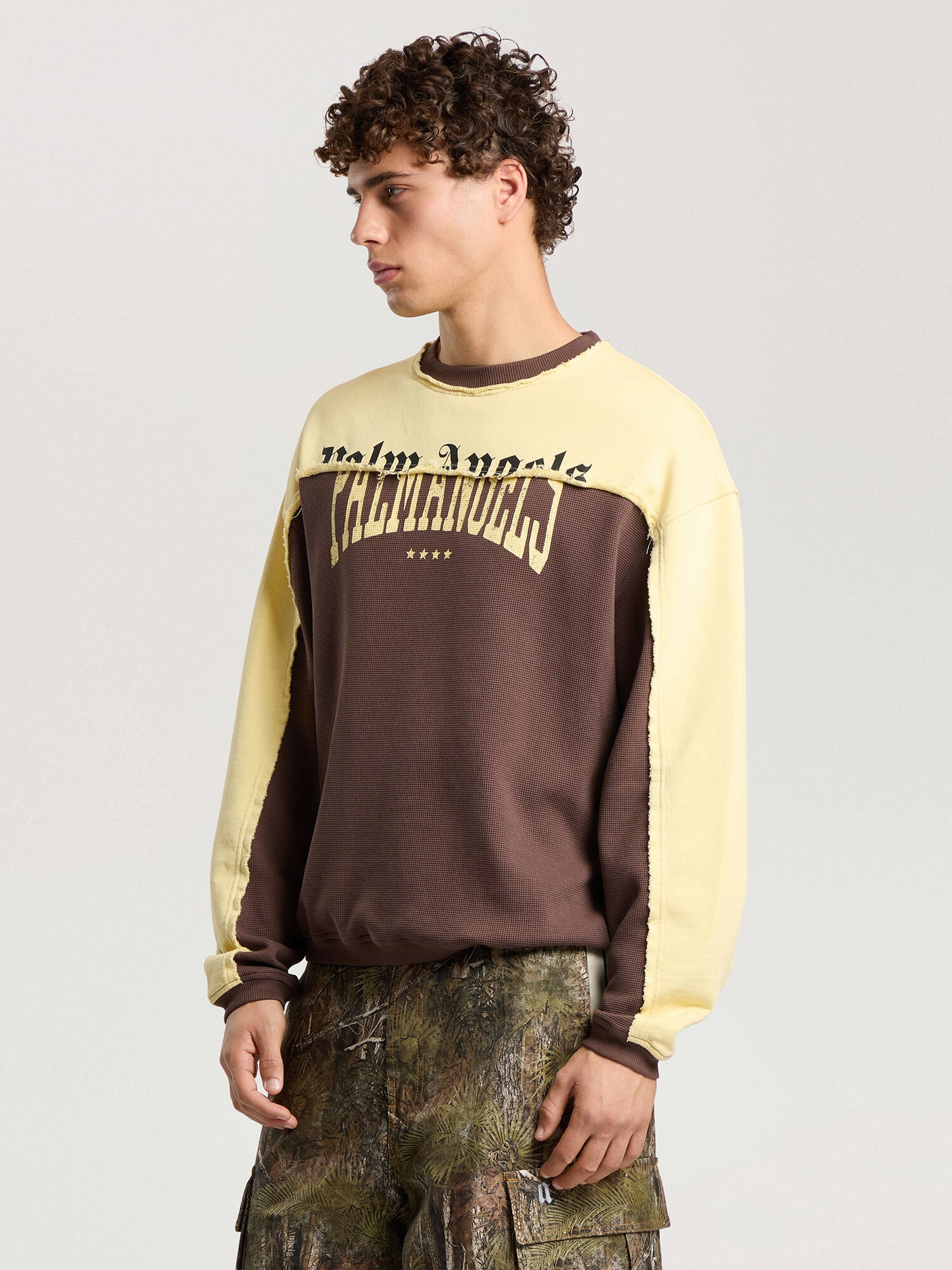 PALM ANGELS Vintage Logo Crewneck Sweatshirt BROWN - LIGHT YELLOW PAMBA06F26FL01