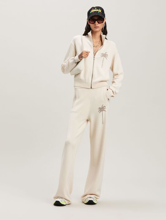 PALM ANGELS  Strickjacke mit Palme OFF WHITE - CAMEL PWHA061S25KNI001