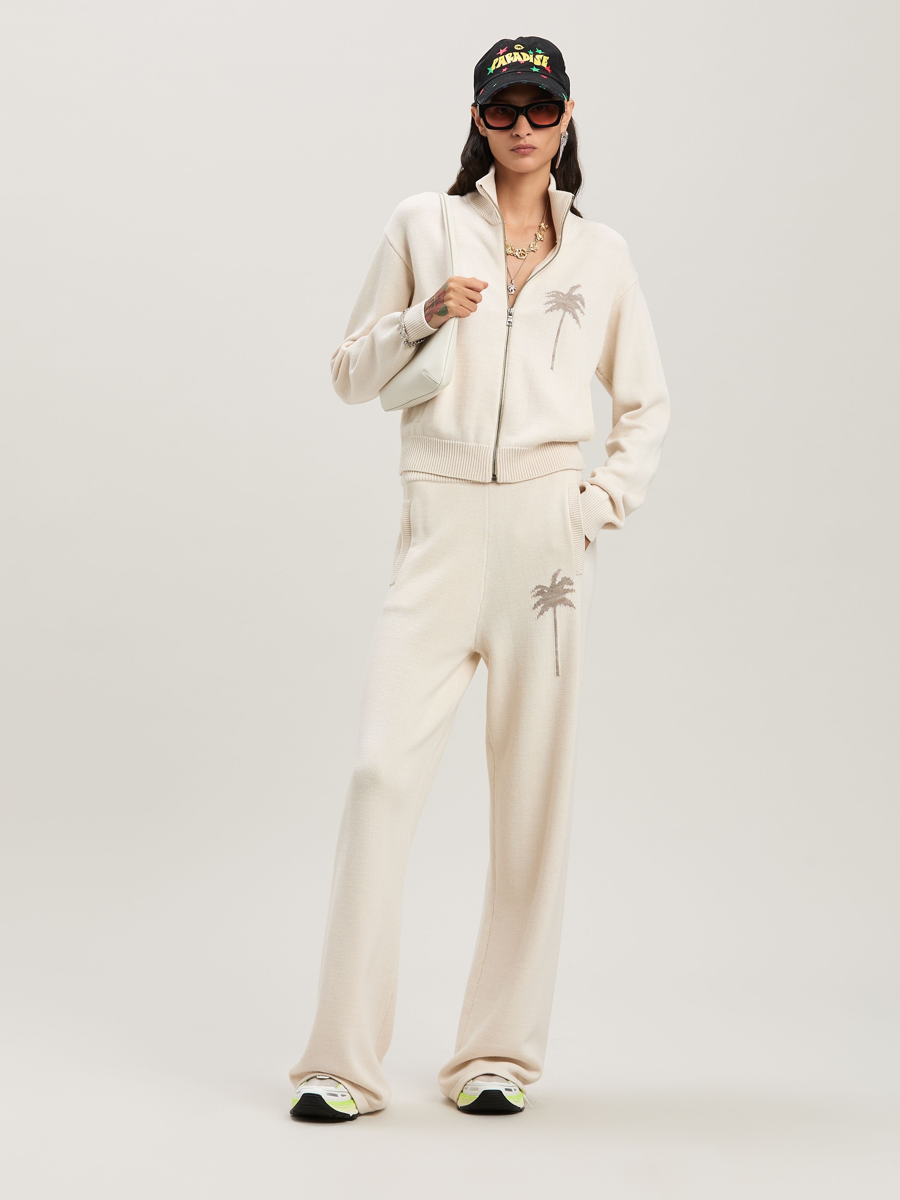 PALM ANGELS  Strickjacke mit Palme OFF WHITE - CAMEL PWHA061S25KNI001