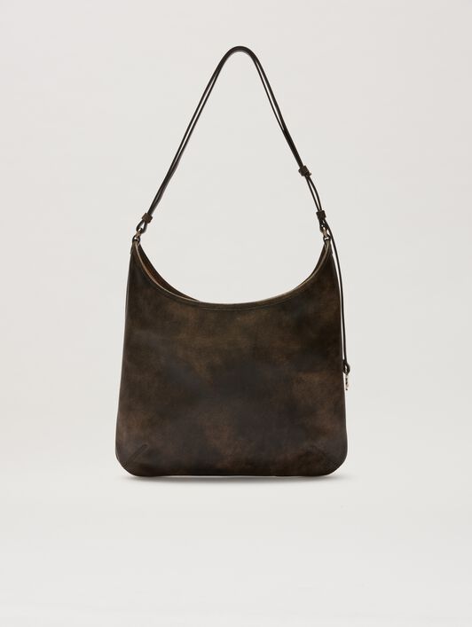 PALM ANGELS  Vintage leather Maxi Giorgina Bag DARK BROWN PWNN038S25LEA002