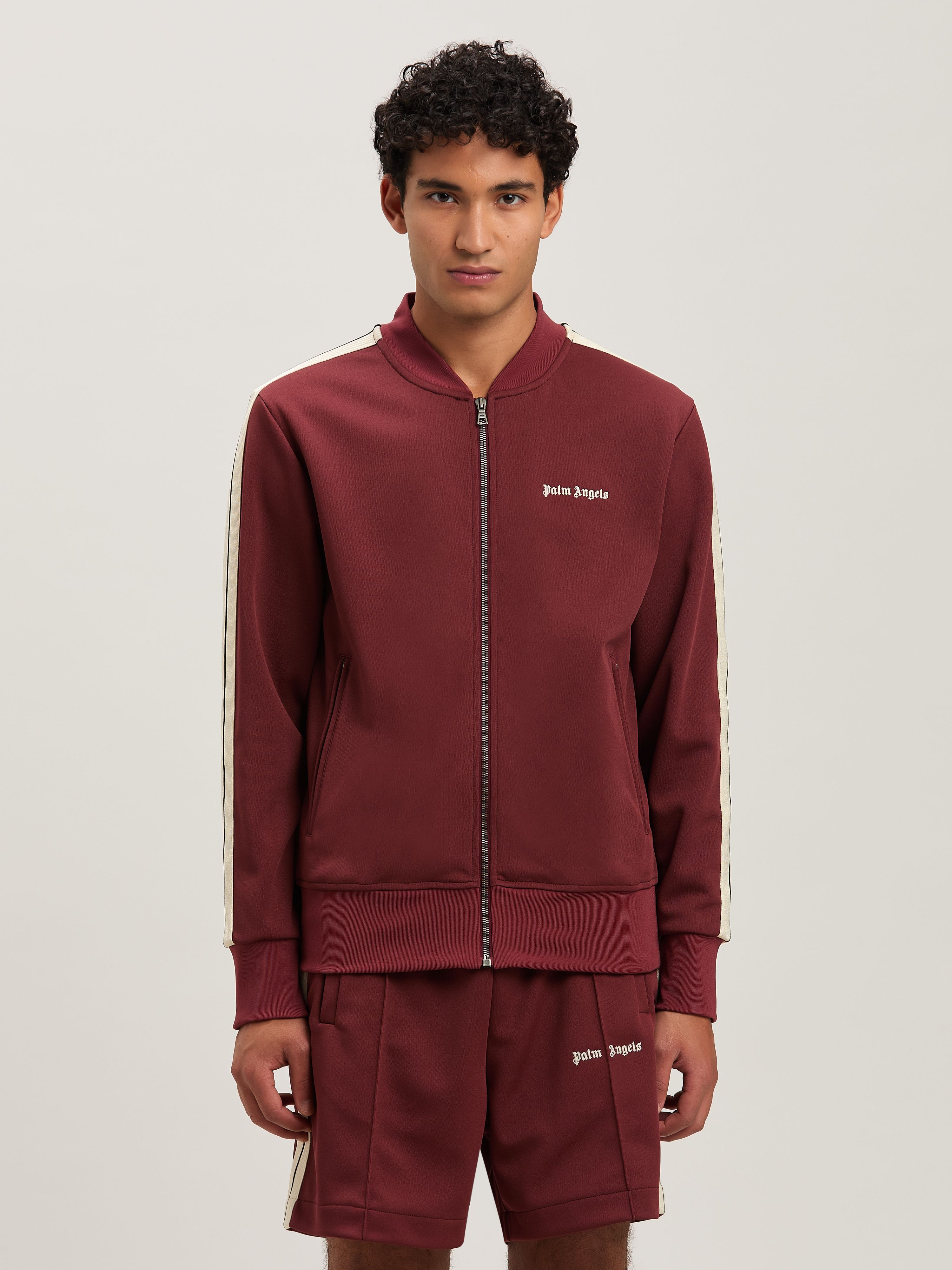PALM ANGELS  Embroidered Logo Track Jacket BURGUNDY - OFF WHITE PMBD061S25FAB001