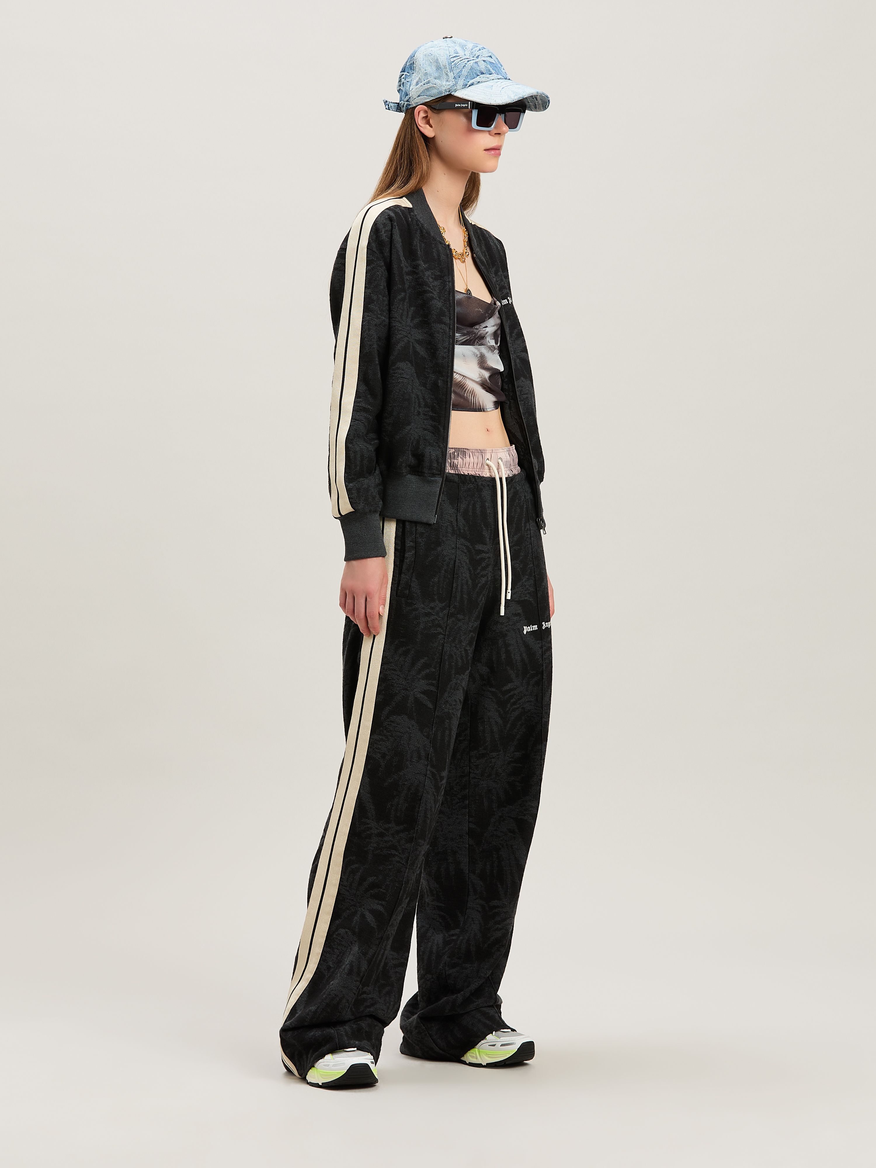 PALM ANGELS  Palms jaquaredTrack pants BLACK - OFF WHITE PWCJ016S25FAB001