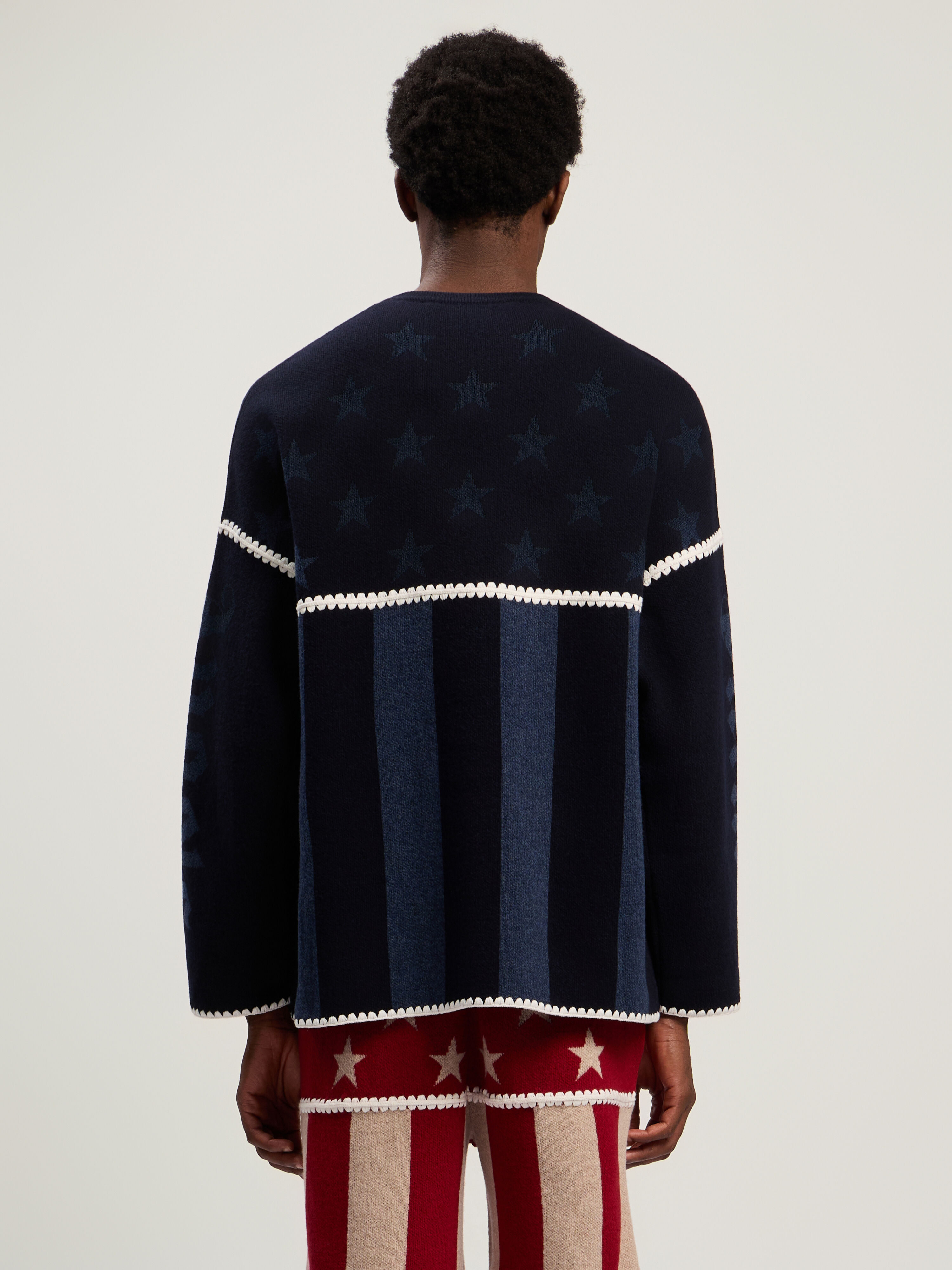 PALM ANGELS Stars&Stripes Sweater NAVY BLUE - DUSTY BLUE PMHE084F25KNI001