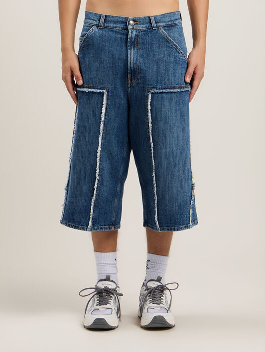 PALM ANGELS Curved Logo Skater Shorts MEDIUM BLUE MEDIUM BLUE PMYC00AS26DEN002