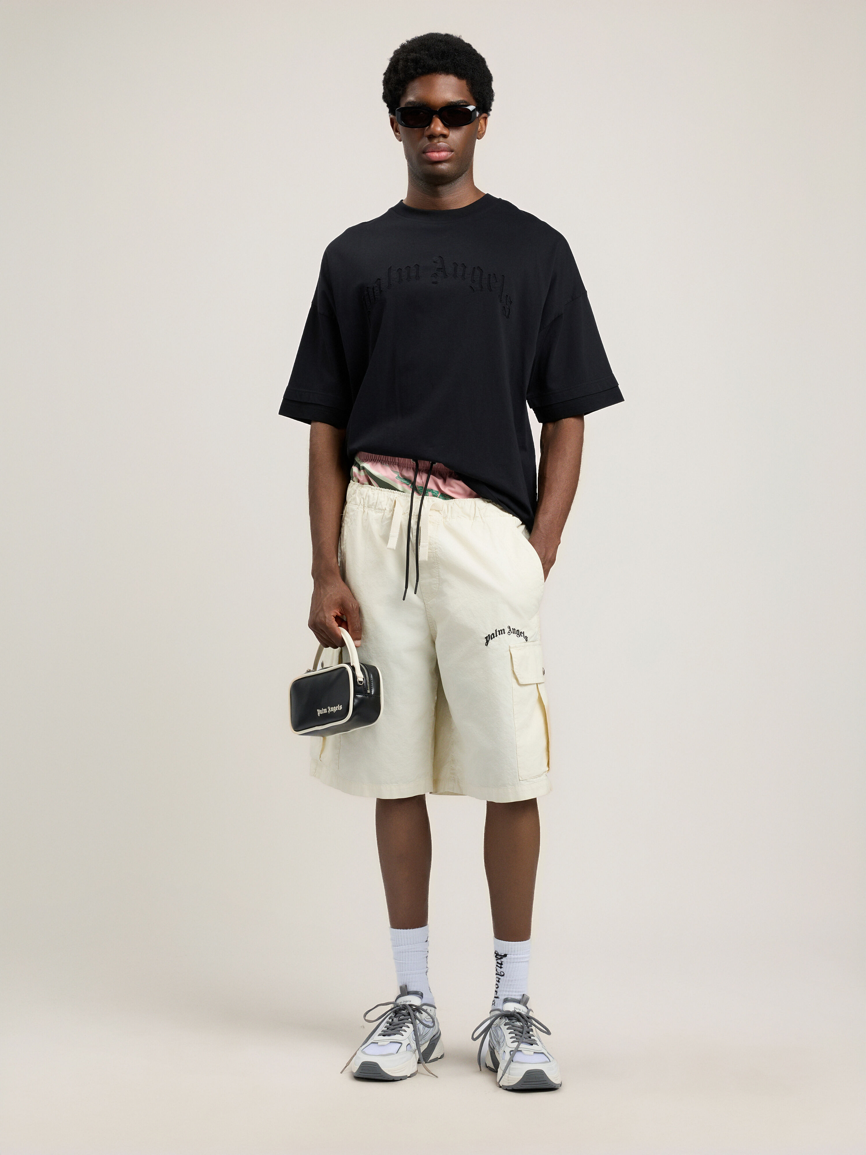 Curved Logo Loose Double T-Shirt PALM ANGELS Curved Logo Loose Double T-Shirt BLACK BLACK PMAA10QS26JER001