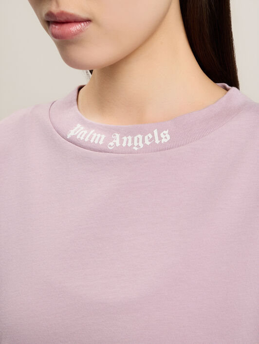 PALM ANGELS Dripping Curved Logo Over T-Shirt LILAC OFF WHITE PWAA07CS26JER001