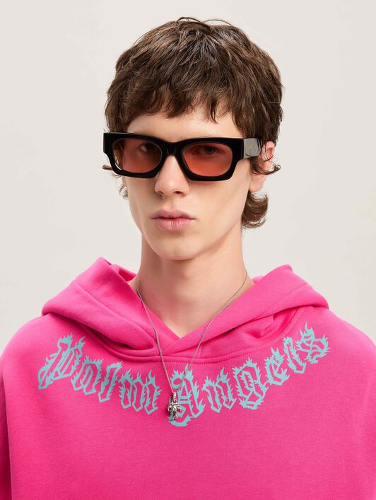 PALM ANGELS  Flame logo hoodie FUCHSIA - LIGHT BLUE PMBB058S25FLE002