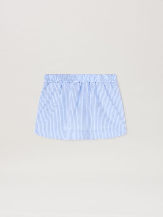 PALM ANGELS  Rheinstone striped mini skirt DUSTY BLUE - WHITE PGCU006S25FAB001