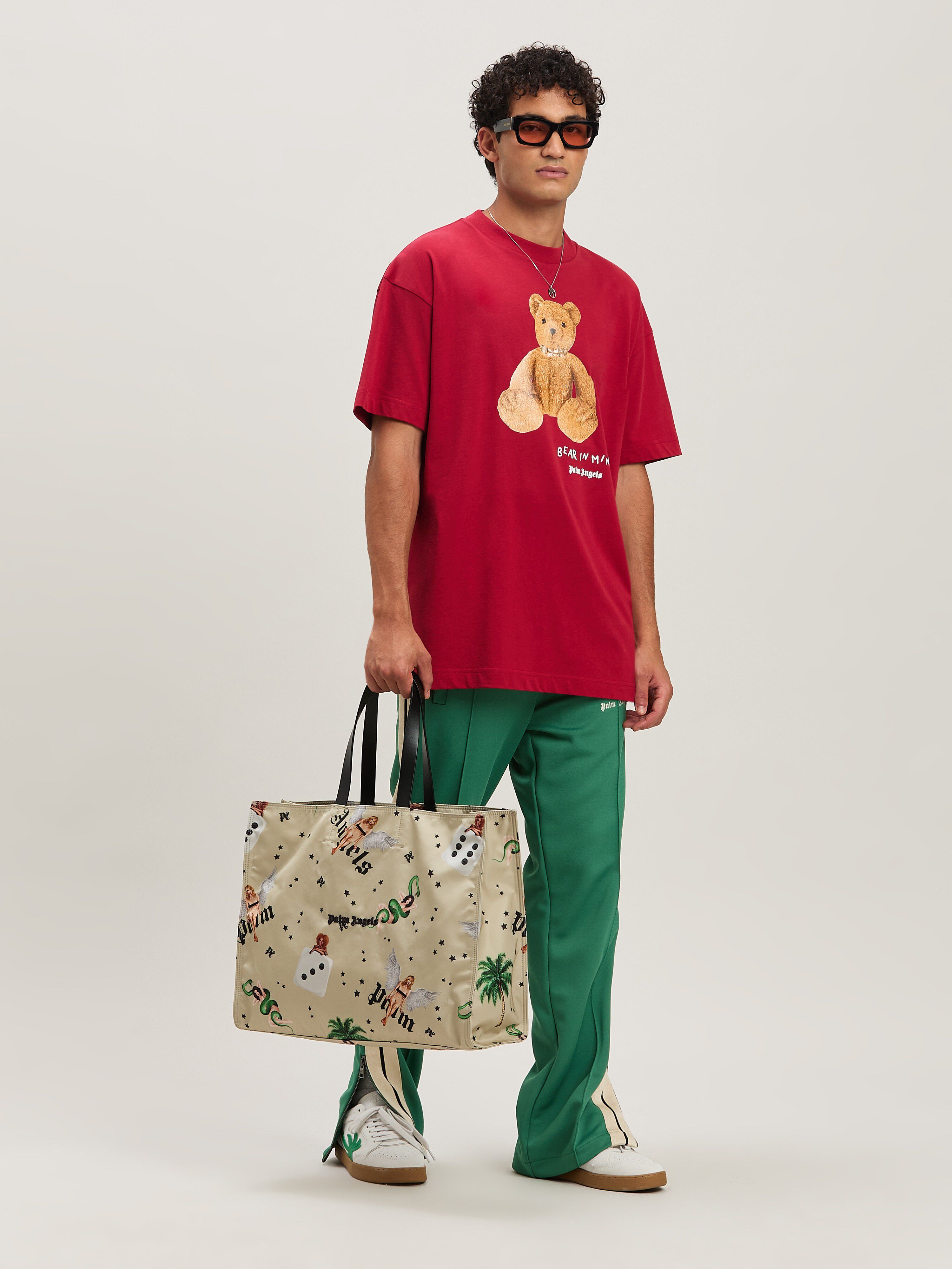 PALM ANGELS  Bear in Mind T-shirt RED - BROWN PMAA001S25JER005