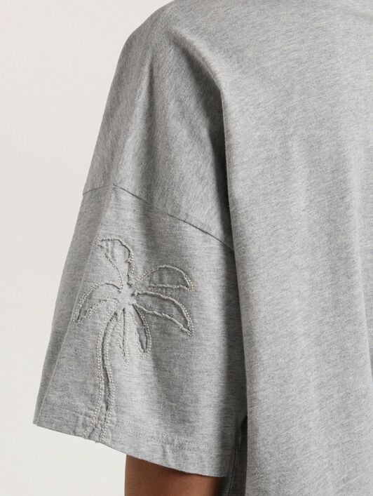 Palm Shadow Loose T-Shirt PALM ANGELS Palm Shadow Loose T-Shirt GREY MELANGE - OFF WHITE PAWAA05W26JR03