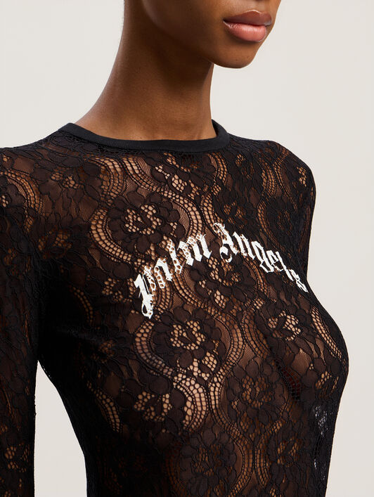 PALM ANGELS Curved Logo Lace Body BLACK - OFF WHITE PWDD01BF25FAB001