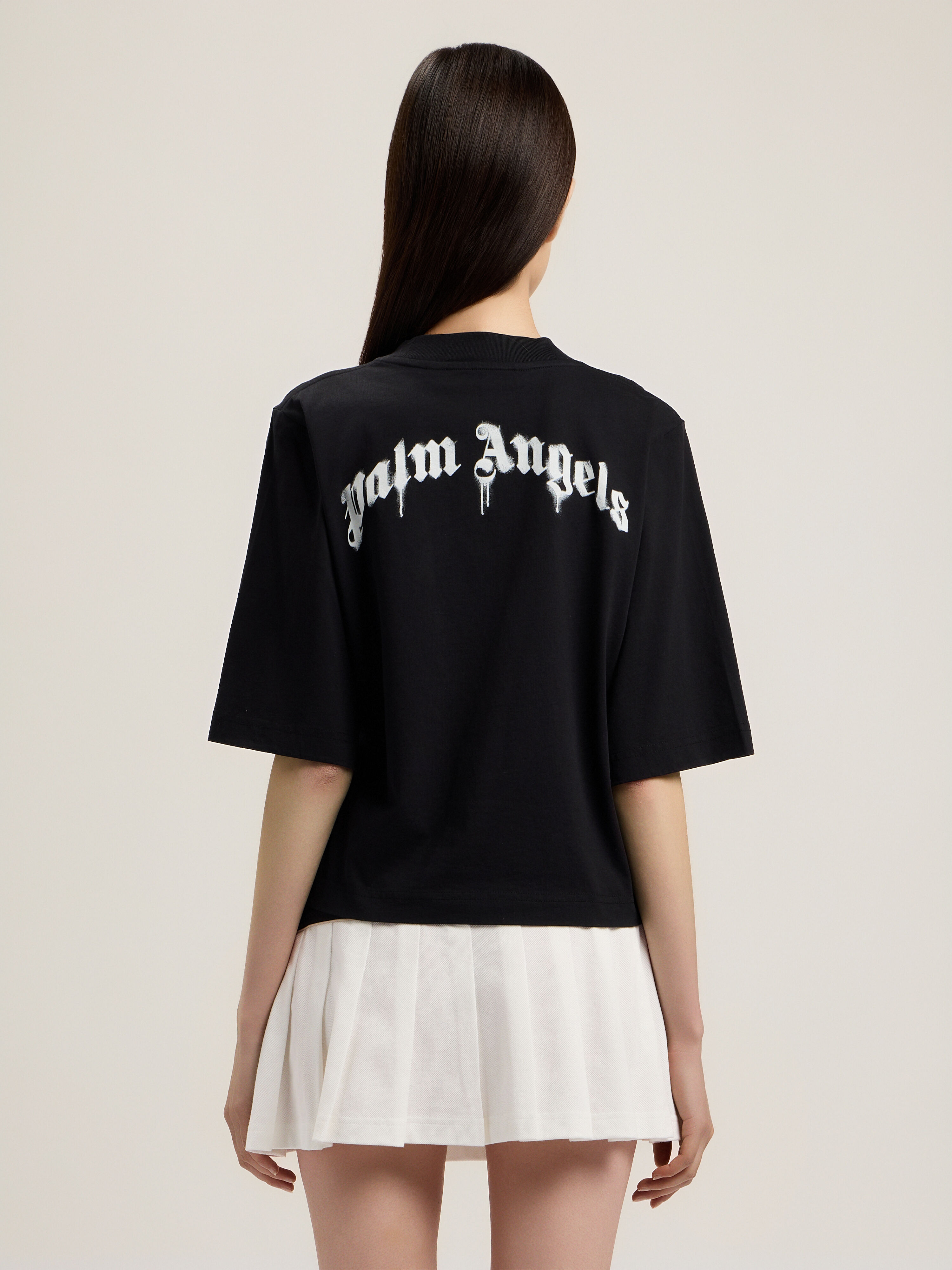 Mini Curved Logo Boxy T-Shirt in BLACK OFF WHITE for Women | Palm