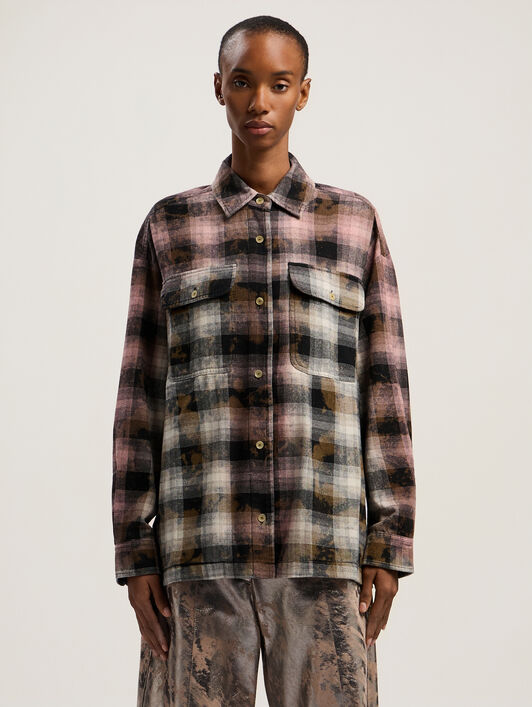 Curved Logo Coated Checkshirt PALM ANGELS Curved Logo Coated Checkshirt BLACK - PINK PWGE029F25FAB001