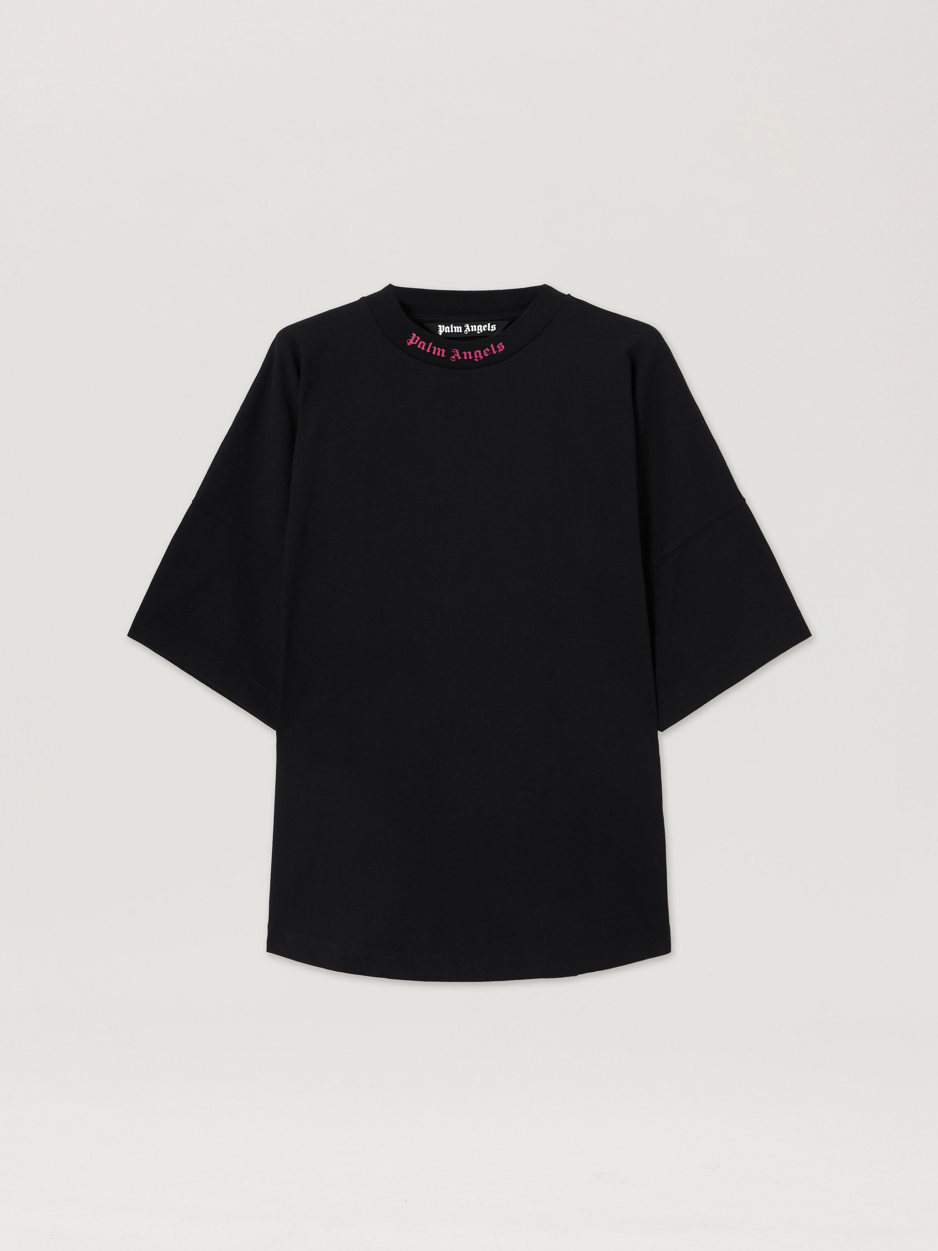 PALM ANGELS Doubled Logo Over Tee BLACK - FUCHSIA PMAA002C99JER009